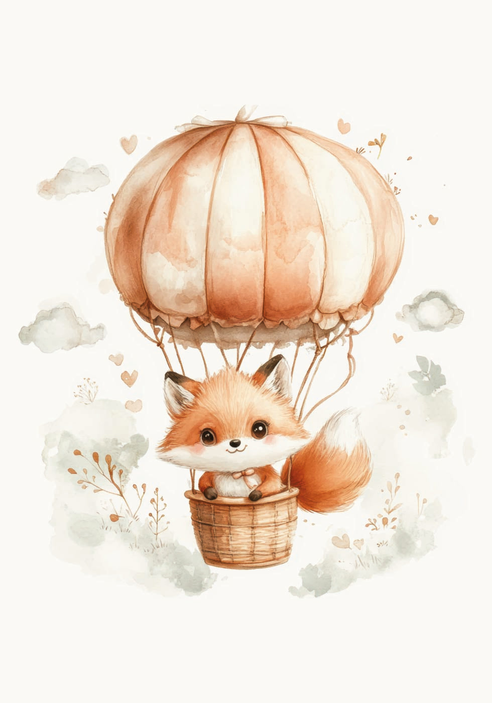Watercolor Baby Fox on a Balloon Poster - Posterbox.dk