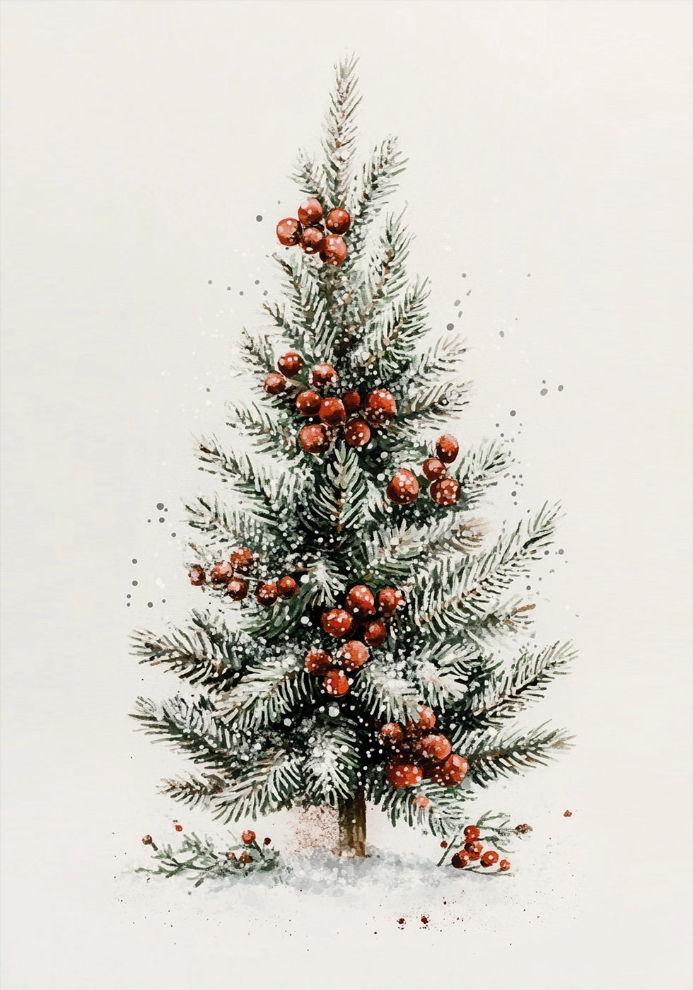 Watercolor Christmas Tree with Red Berries Poster - Posterbox.dk