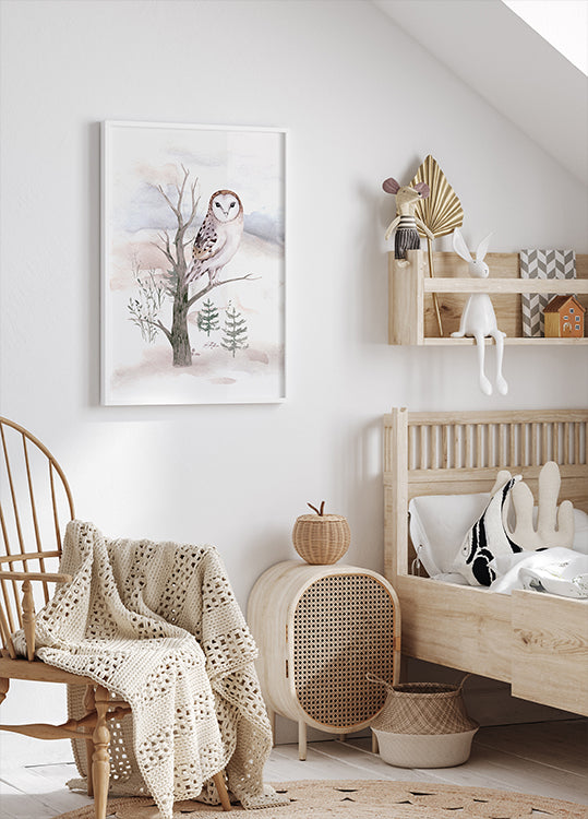 Watercolor Owl in the Forest Poster - Posterbox.dk