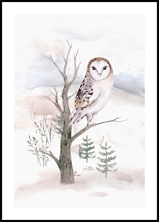 Watercolor Owl in the Forest Poster - Posterbox.dk