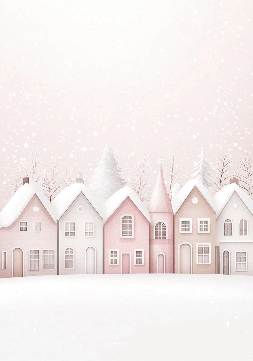 Watercolor Snowy Pink Houses Poster - Posterbox.dk