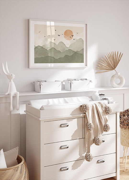 Watercolor Sunrise in the Mountains Poster - Posterbox.dk