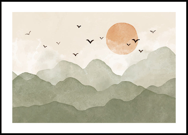 Watercolor Sunrise in the Mountains Poster - Posterbox.dk