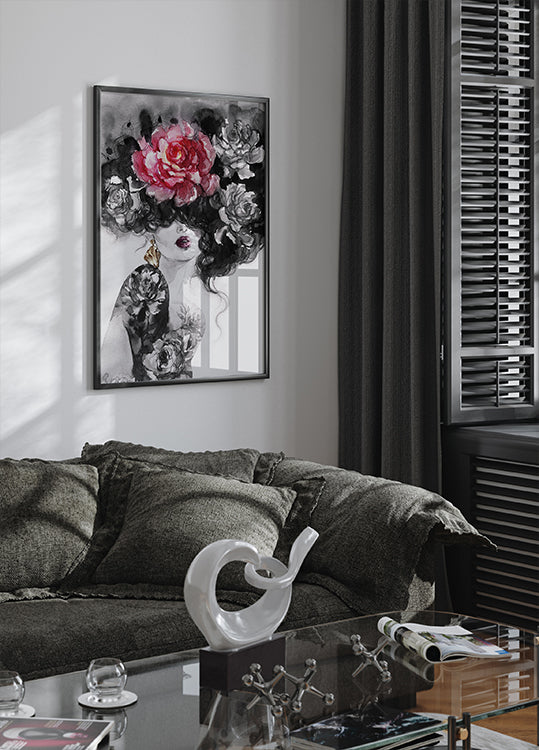 Watercolor Woman with Flowers №2 Poster - Posterbox.dk