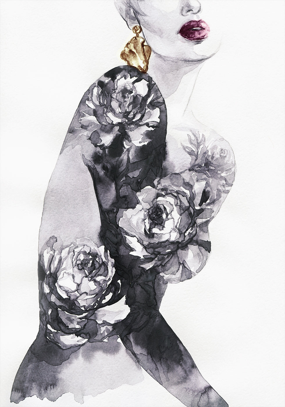 Watercolor Woman with Flowers Poster - Posterbox.dk