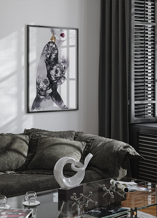 Watercolor Woman with Flowers Poster - Posterbox.dk