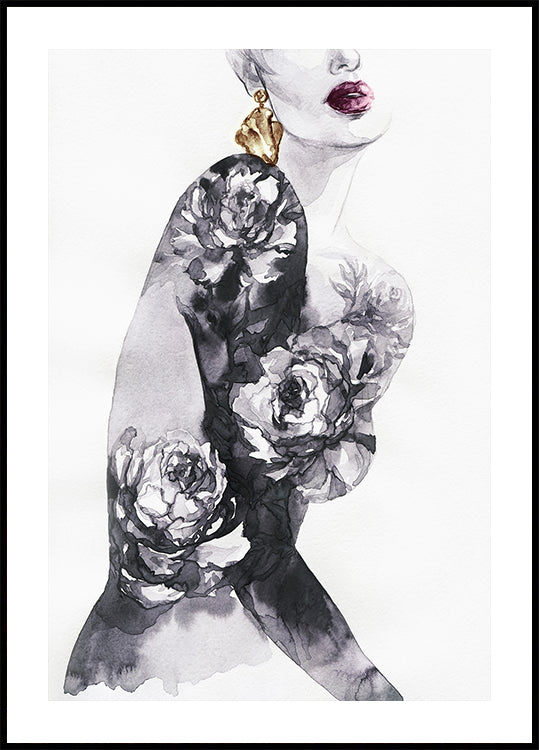 Watercolor Woman with Flowers Poster - Posterbox.dk