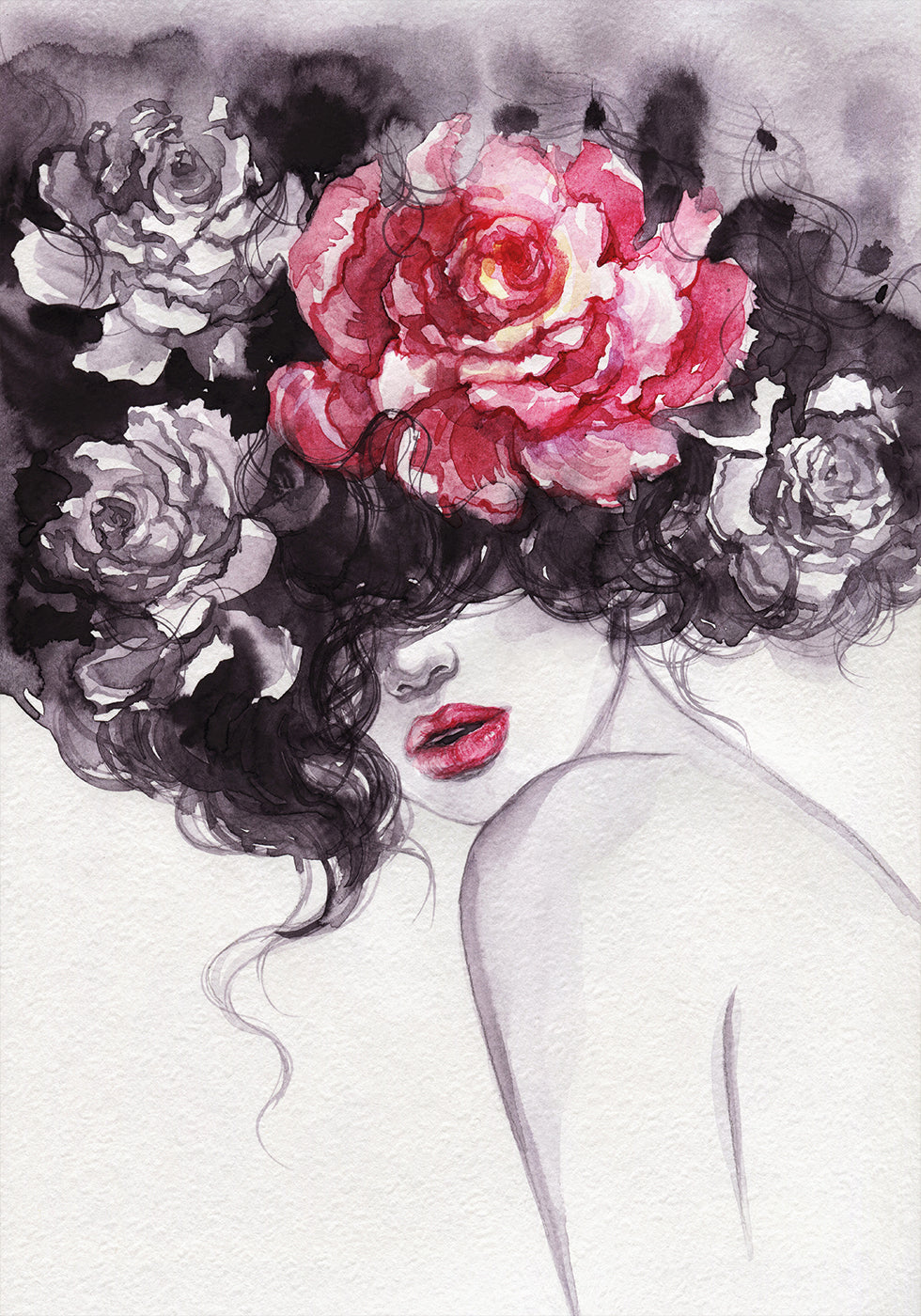 Watercolor Woman with Flowers Poster - Posterbox.dk