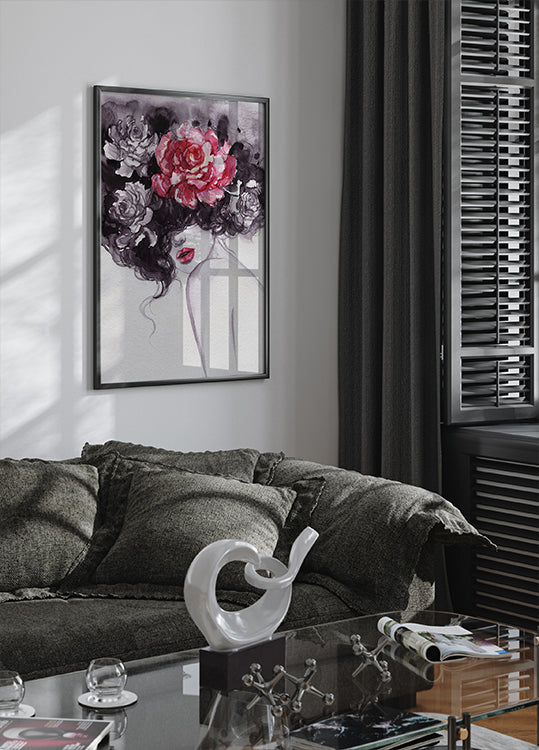 Watercolor Woman with Flowers Poster - Posterbox.dk