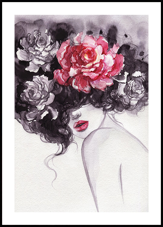 Watercolor Woman with Flowers Poster - Posterbox.dk