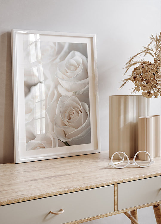 White Blossoming Roses Poster - Posterbox.dk