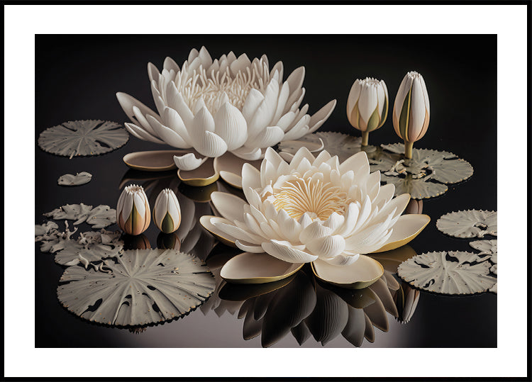 White Lotus Flowers Poster - Posterbox.dk
