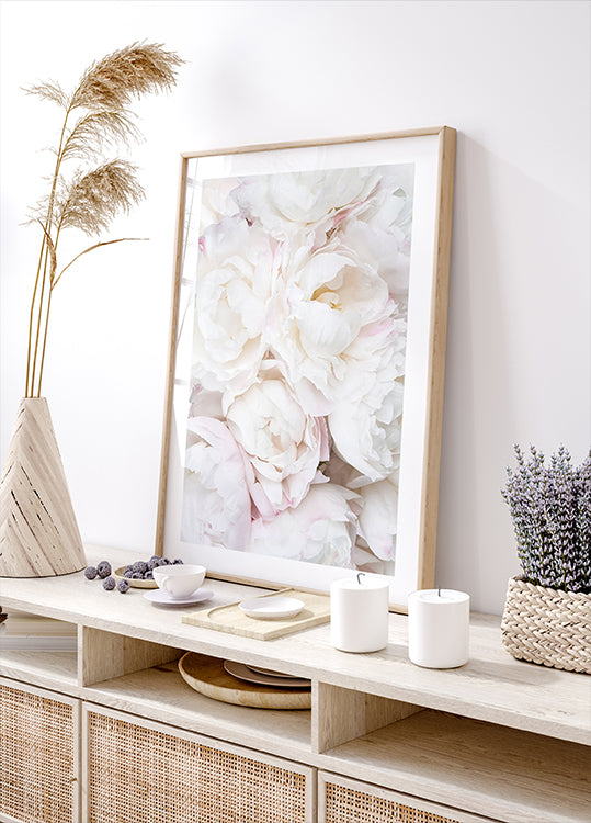 White Peonies, Soft Romantic Floral Close-up Poster - Posterbox.dk