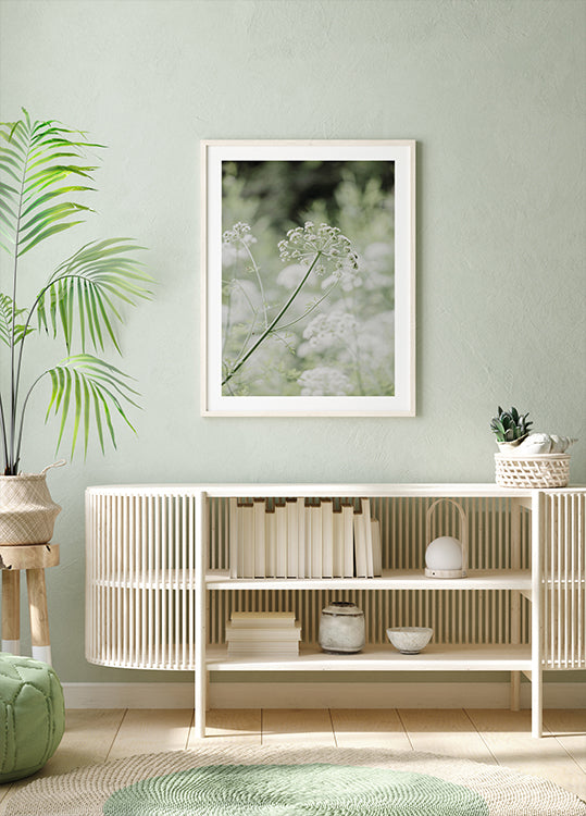 White Wildflowers in a Soft Green Meadow Poster - Posterbox.dk