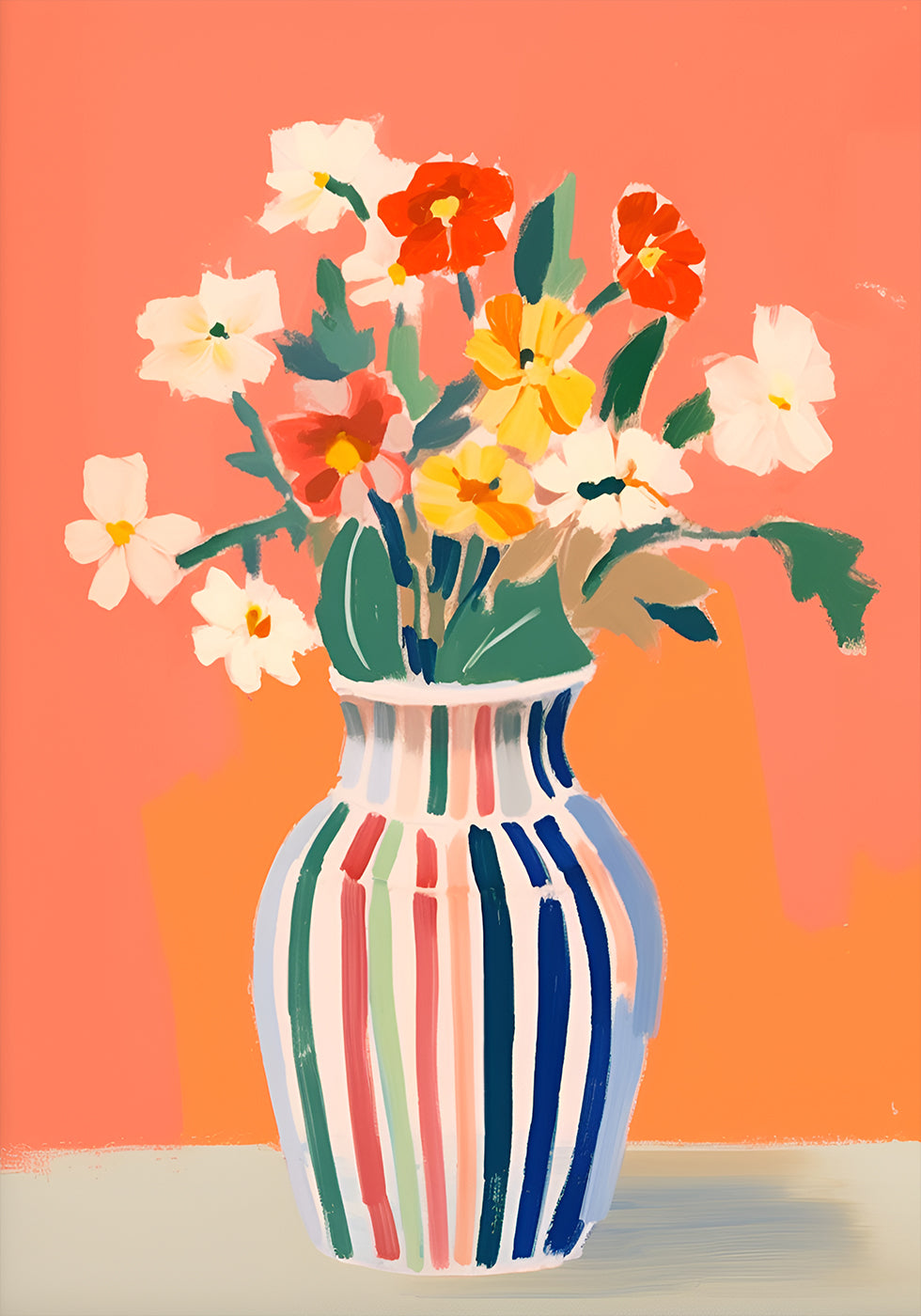 Wildflowers, Striped Vase, Coral Background Poster - Posterbox.dk