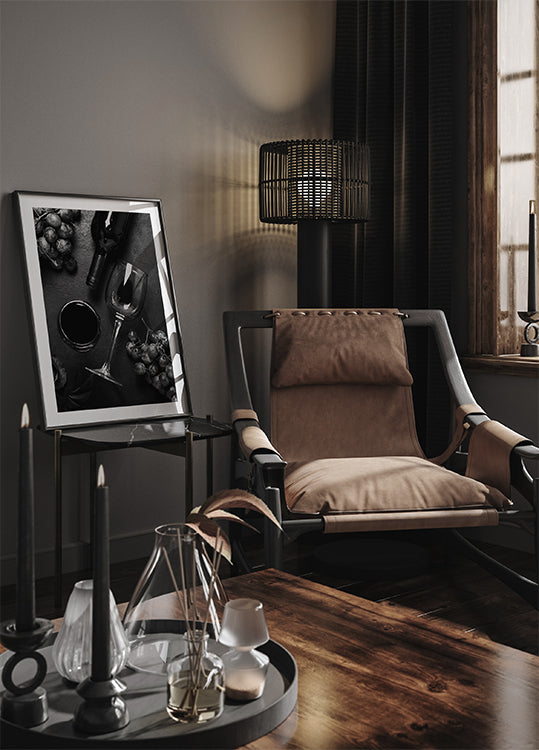 Wine and Grapes Black and White poster - Posterbox.dk