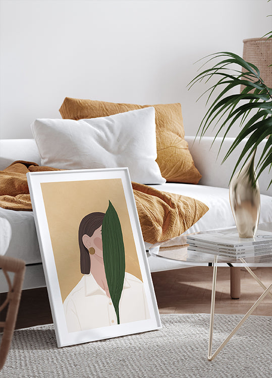 Woman with Leaf Poster - Posterbox.dk