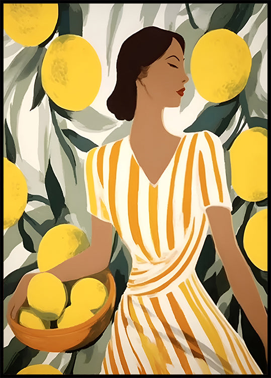 Woman with Lemons, Modern Mediterranean Poster - Posterbox.dk