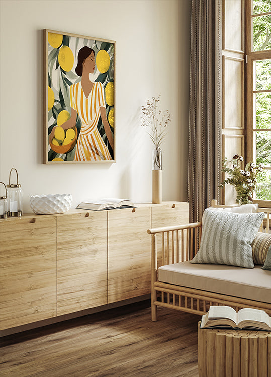 Woman with Lemons, Modern Mediterranean Poster - Posterbox.dk