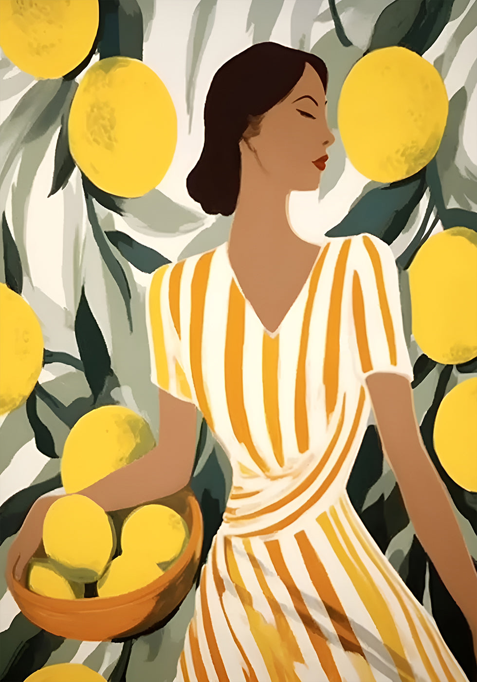 Woman with Lemons, Modern Mediterranean Poster - Posterbox.dk