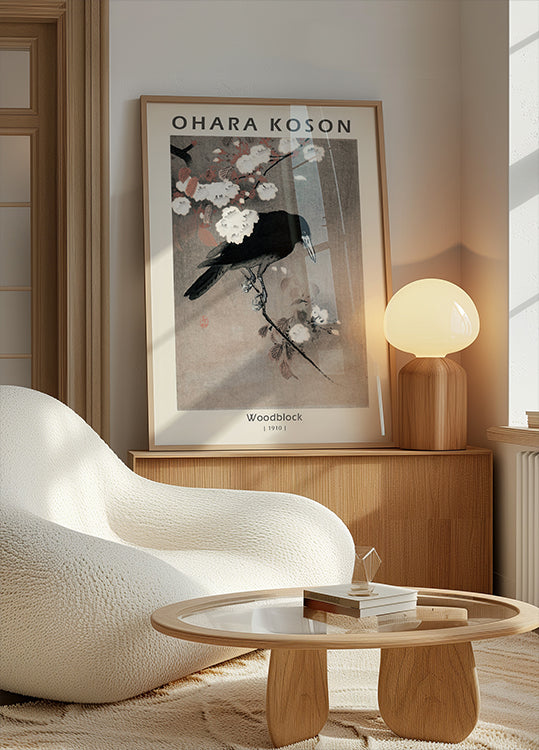 Woodblock, Crow on Cherry Blossom Branch By Ohara Koson Poster - Posterbox.dk