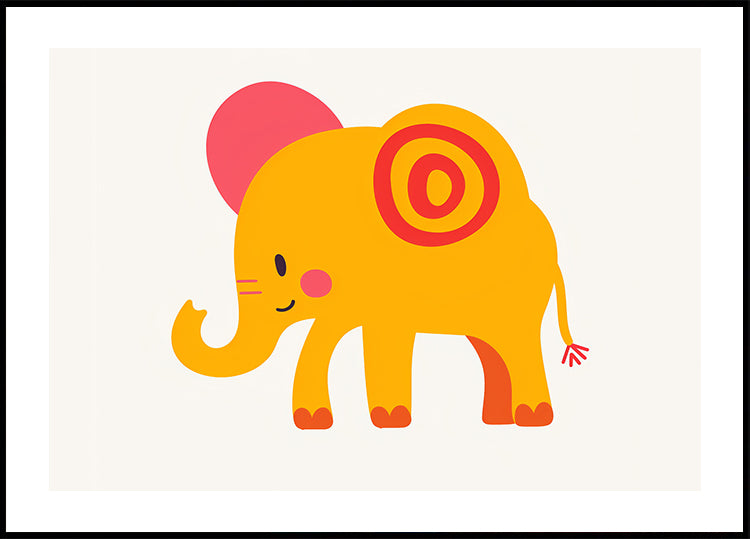 Yellow Elephant Pink Ears Cheerful Poster - Posterbox.dk