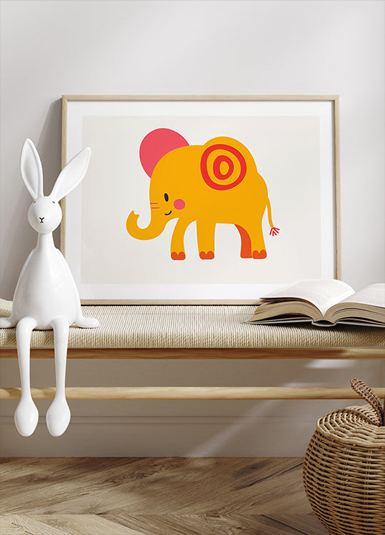 Yellow Elephant Pink Ears Cheerful Poster - Posterbox.dk