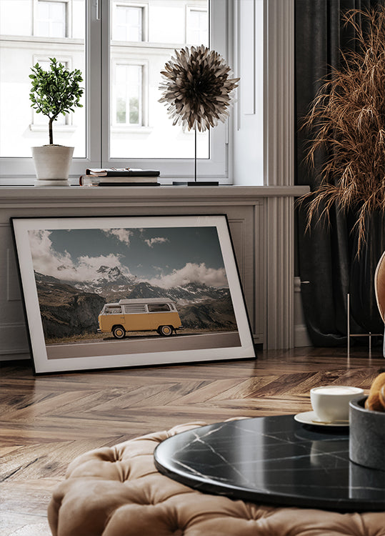 Yellow Van in the Mountains Poster - Posterbox.dk