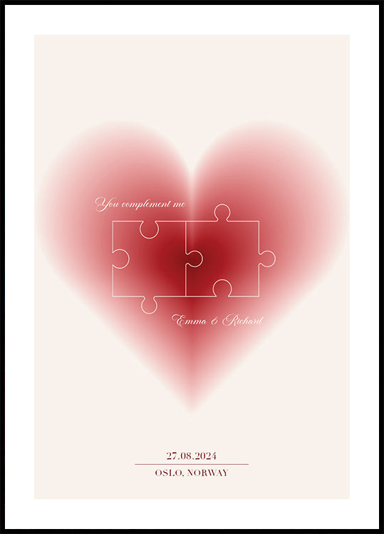 You Complete Me Personalized Heart Puzzle Plakat - Posterbox