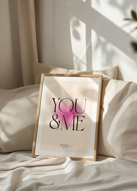 You & Me, Pink Heart, Personalized Couple Poster - Posterbox.dk