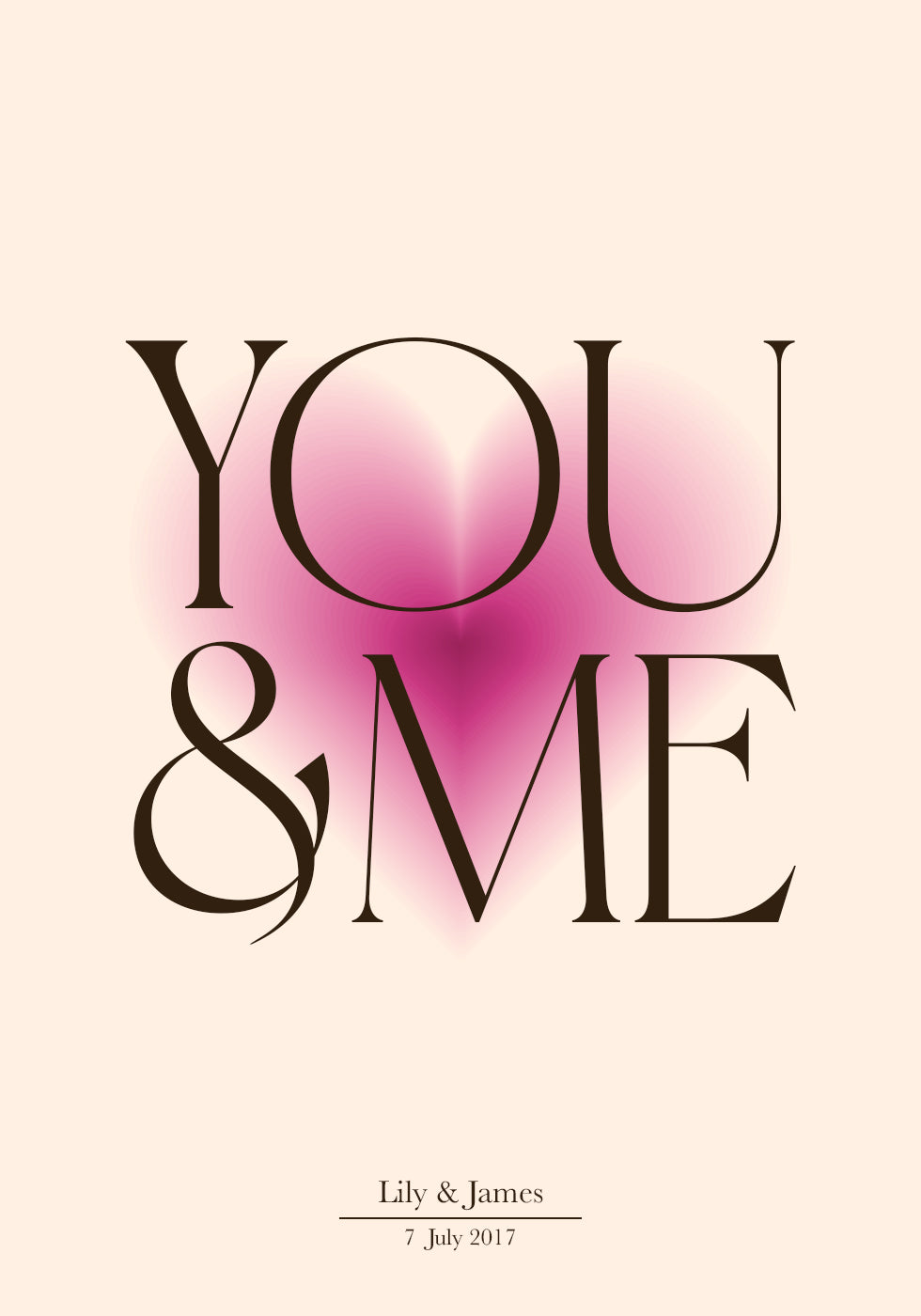 You & Me, Pink Heart, Personalized Couple Poster - Posterbox.dk