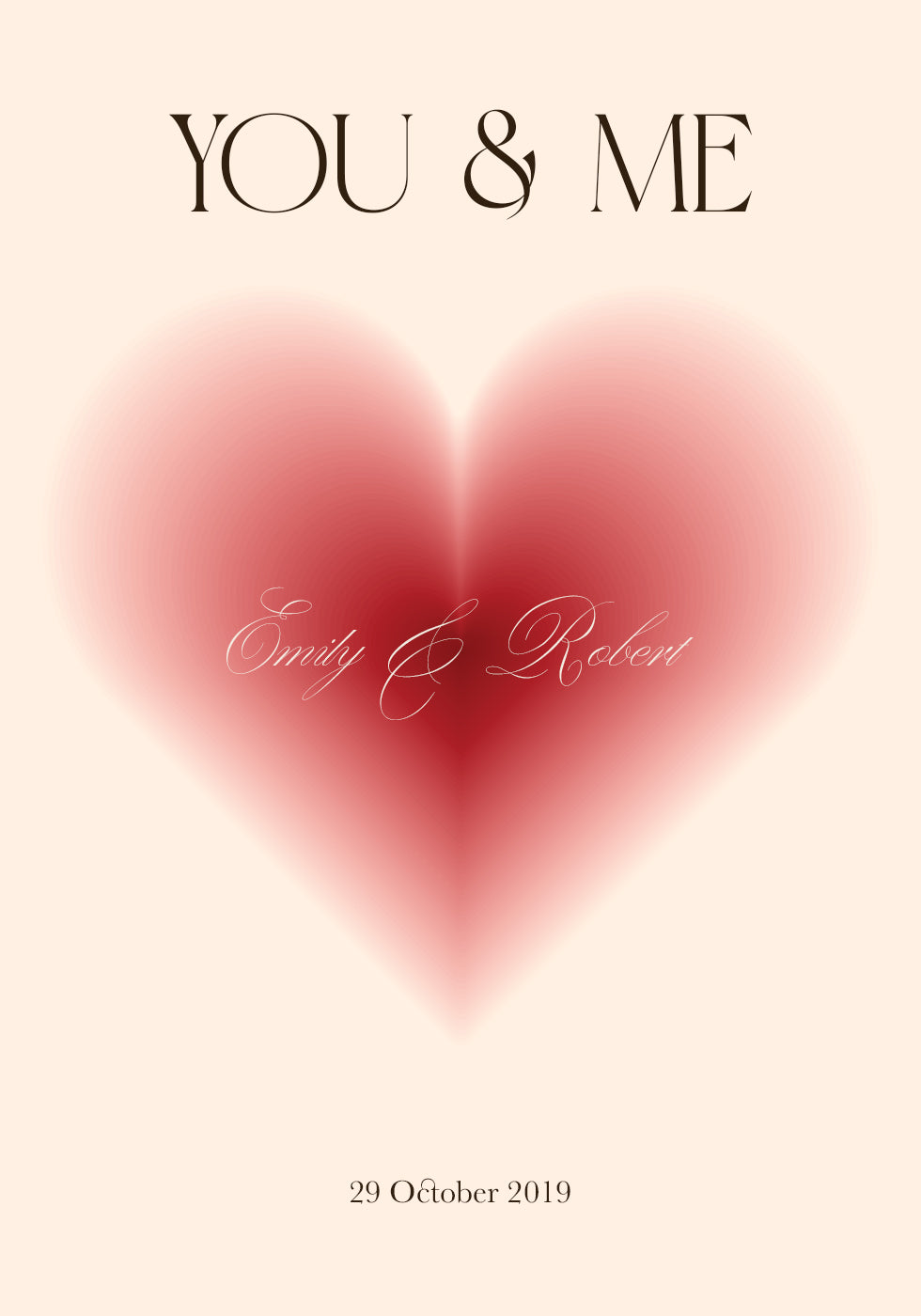 You & Me, Romantic Heart, Personalized Love print Poster - Posterbox.dk