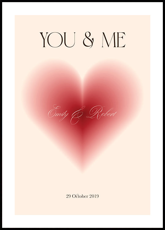You & Me, Romantic Heart, Personalized Love print Poster - Posterbox.dk