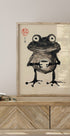 Zen Frog with Tea, Japanese Ink Art Poster - Posterbox.dk