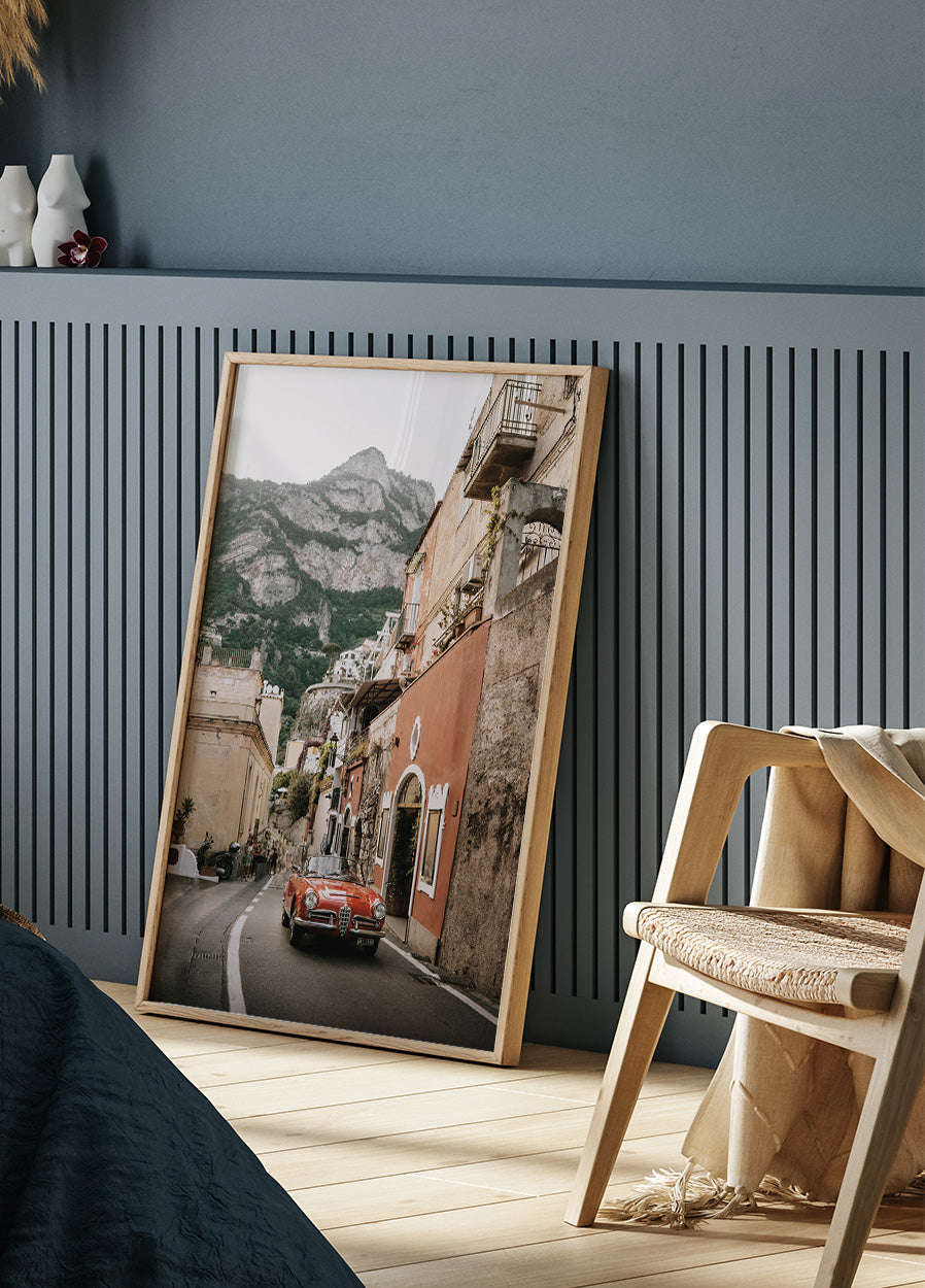 Red Car On The Amalfi Coast Poster - Posterbox.dk