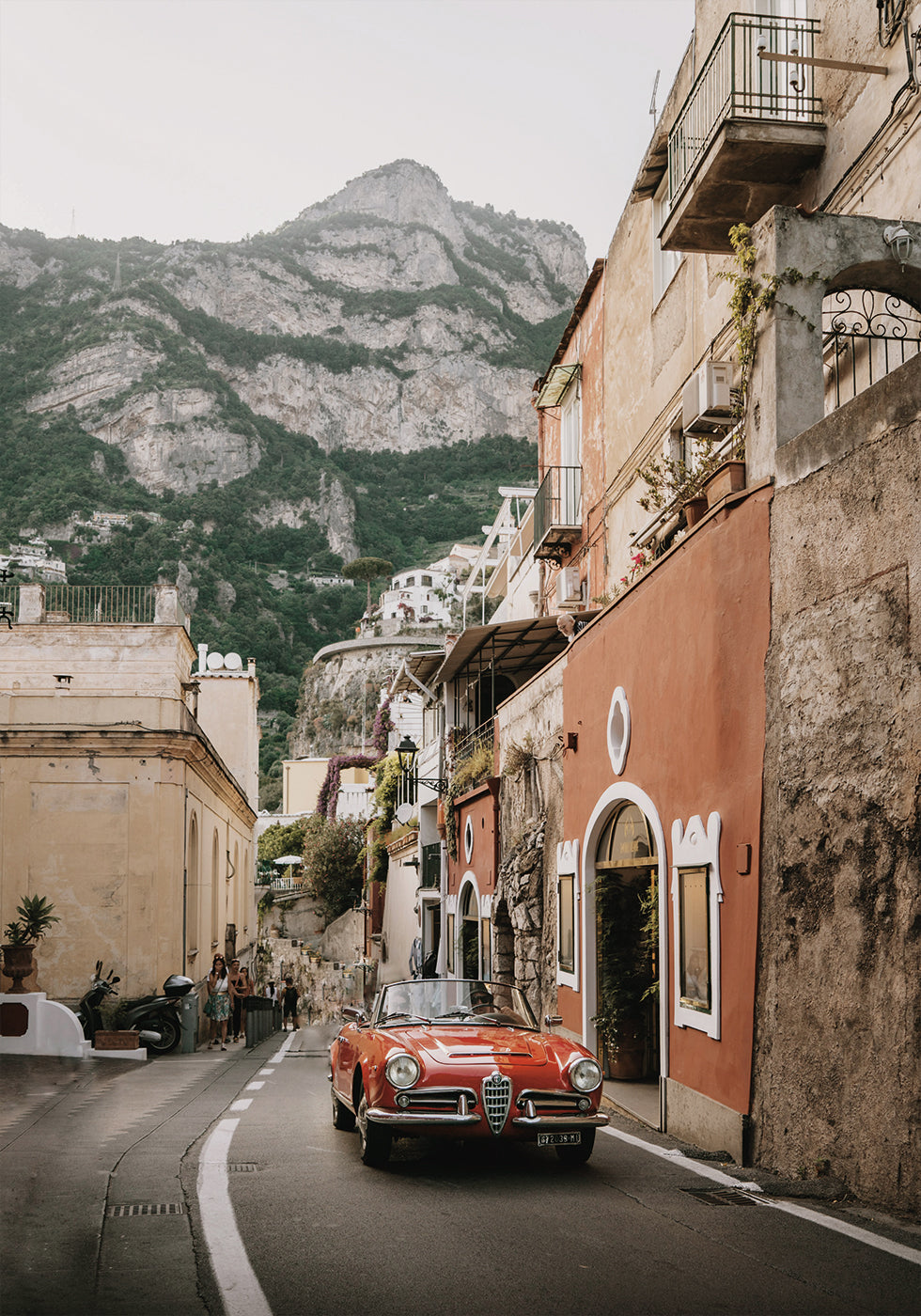 Red Car On The Amalfi Coast Poster - Posterbox.dk