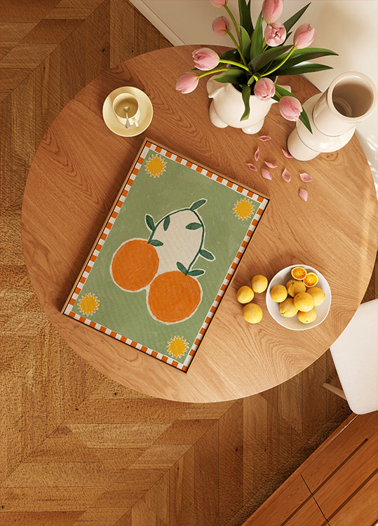 Orange Fruit On Green Background Plakat - Posterbox