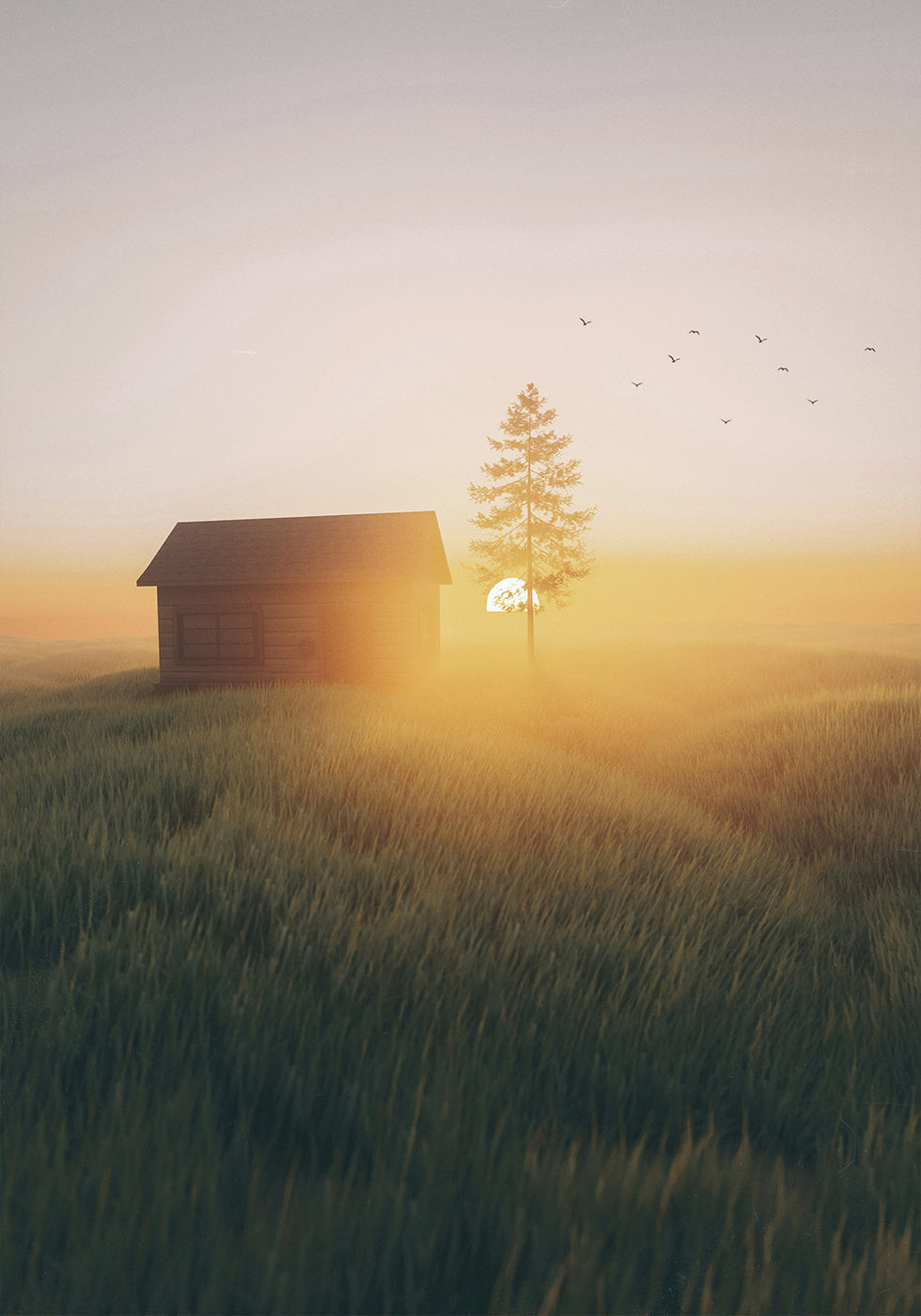 Sunset In The Field Poster - Posterbox.dk