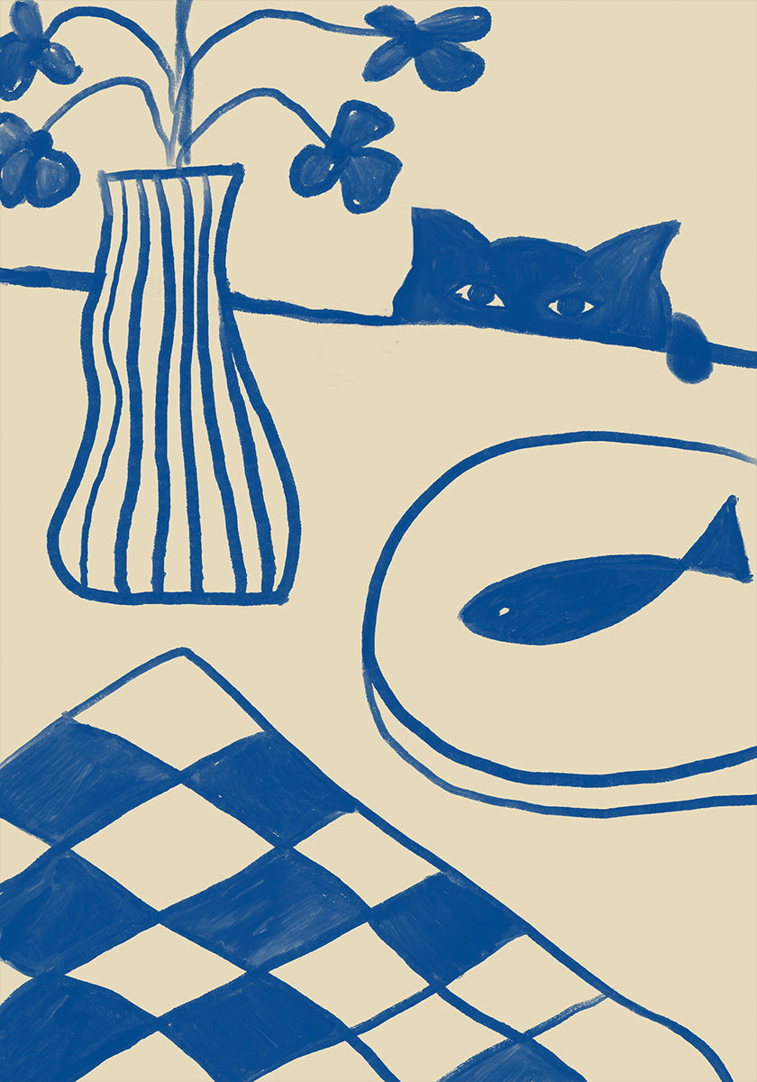 Blue Cat And Fish (NEW) - Posterbox