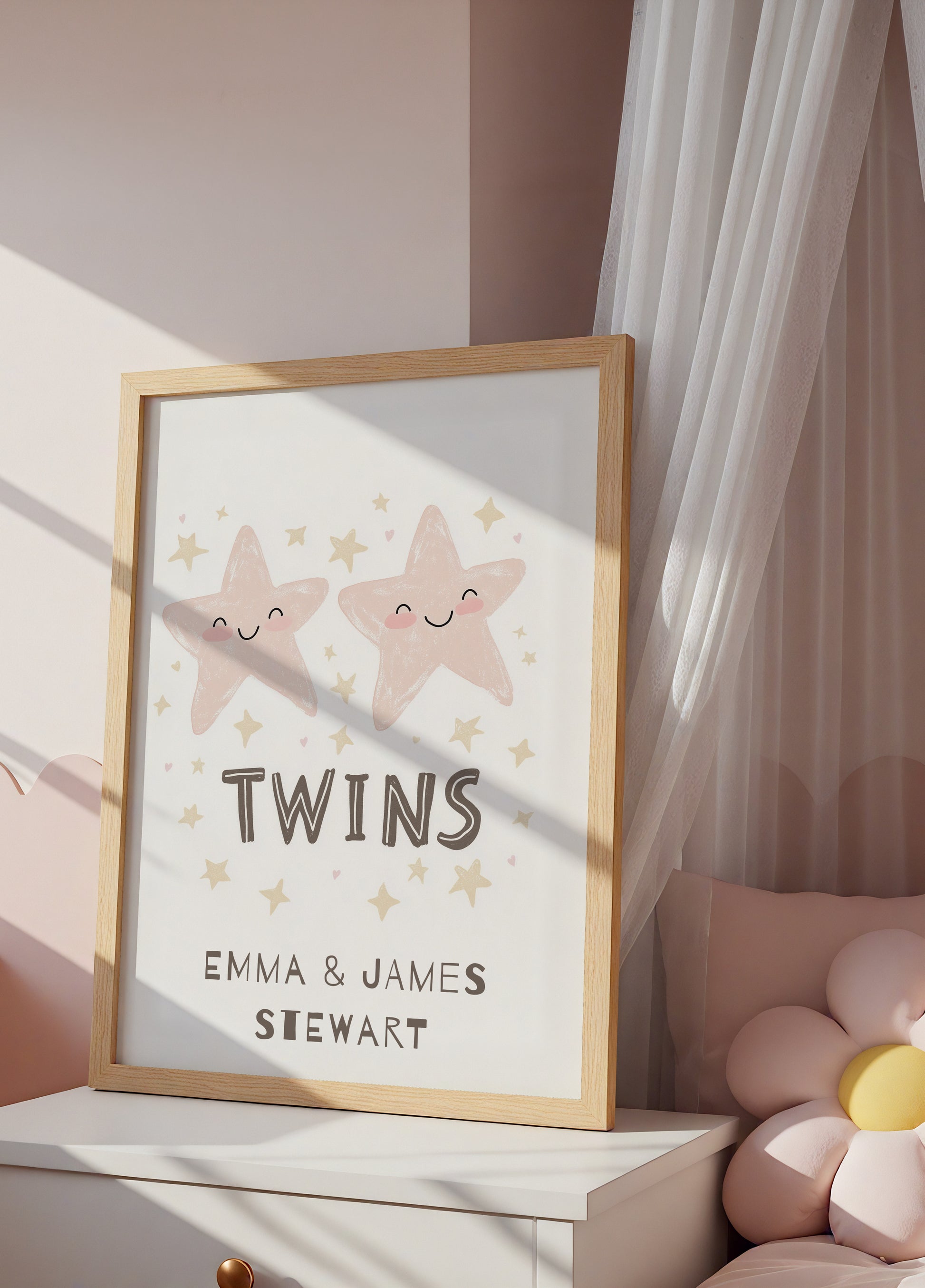 Personalized twin star wall art