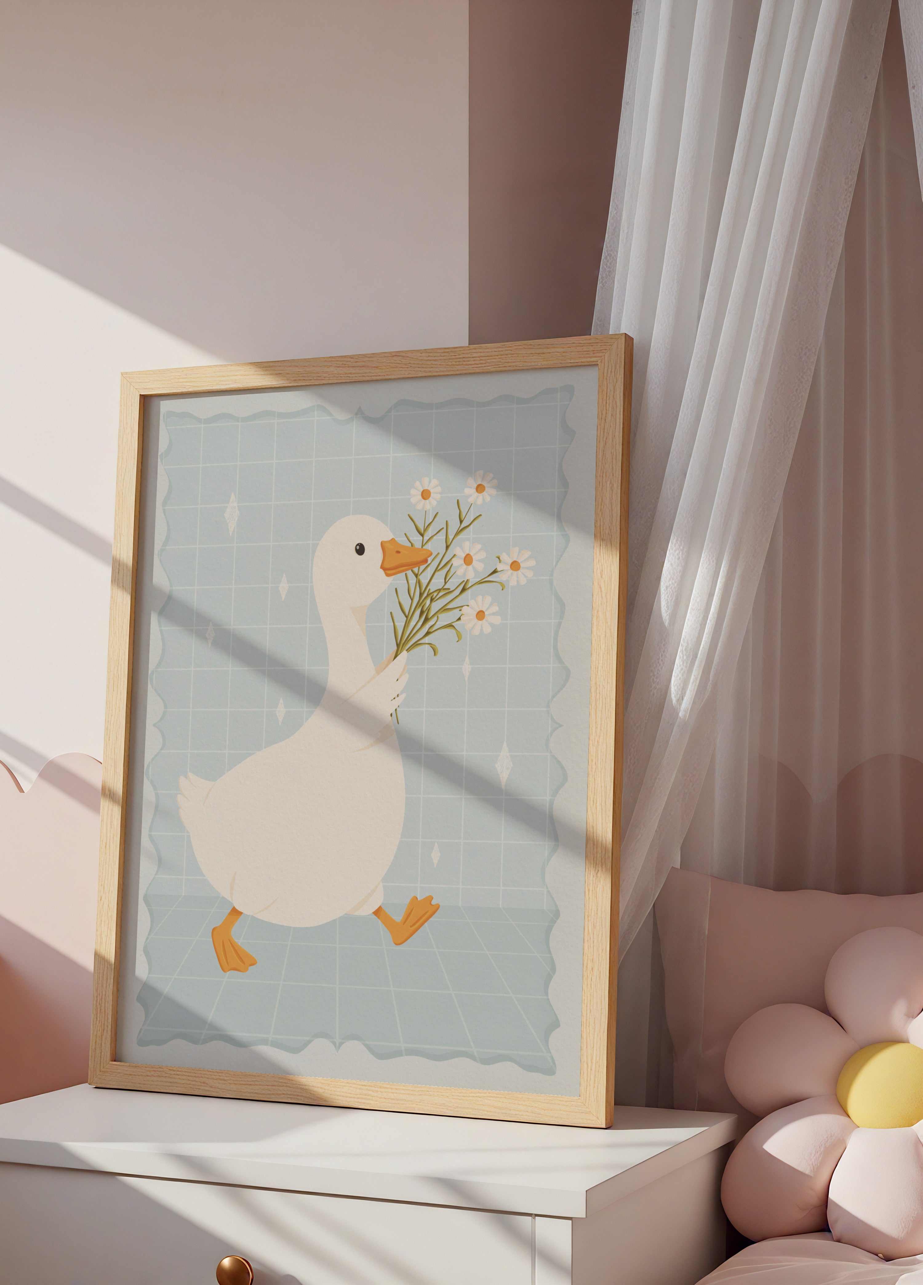Cute Duck with Daisies