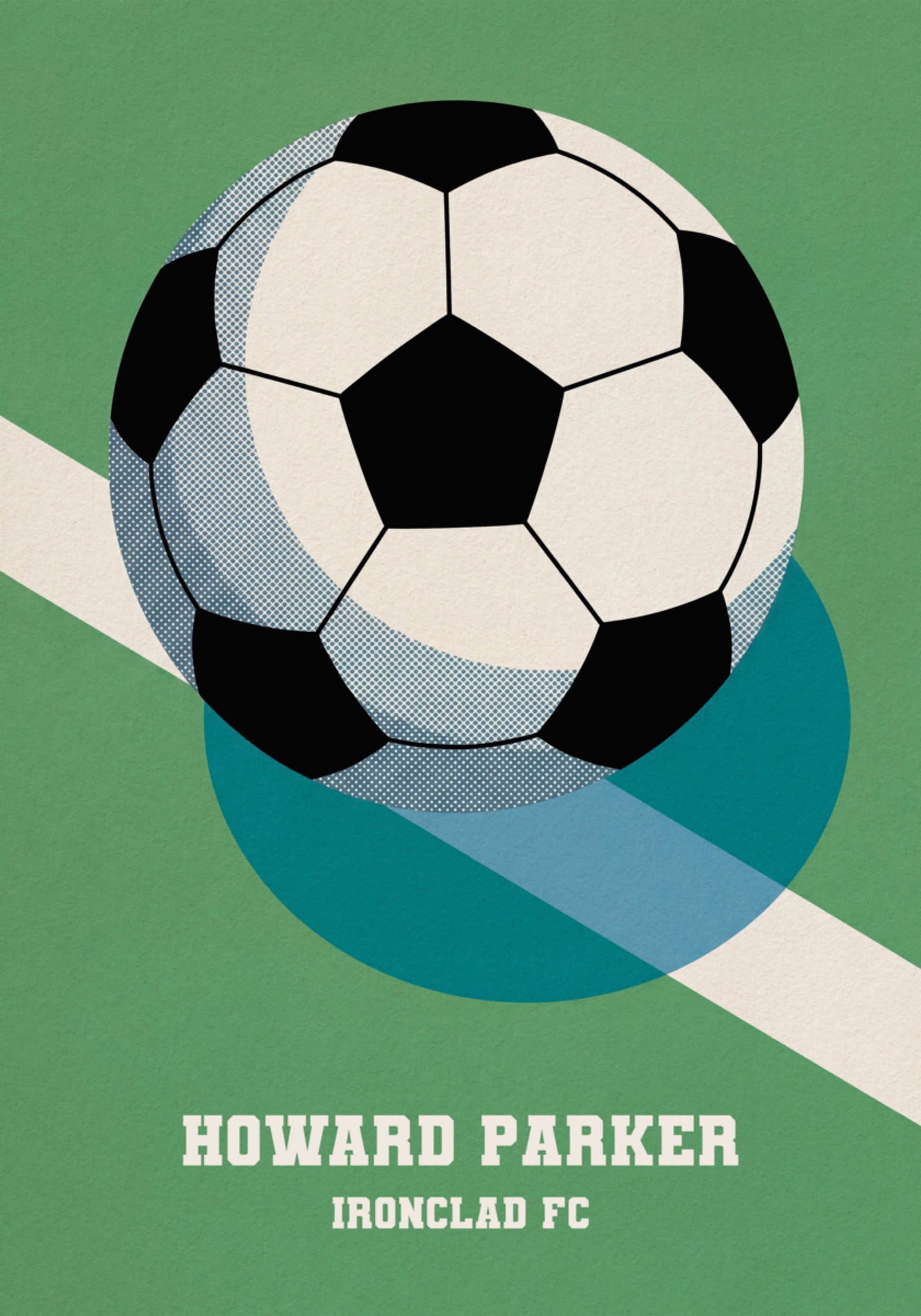 Retro football poster with black and white ball
