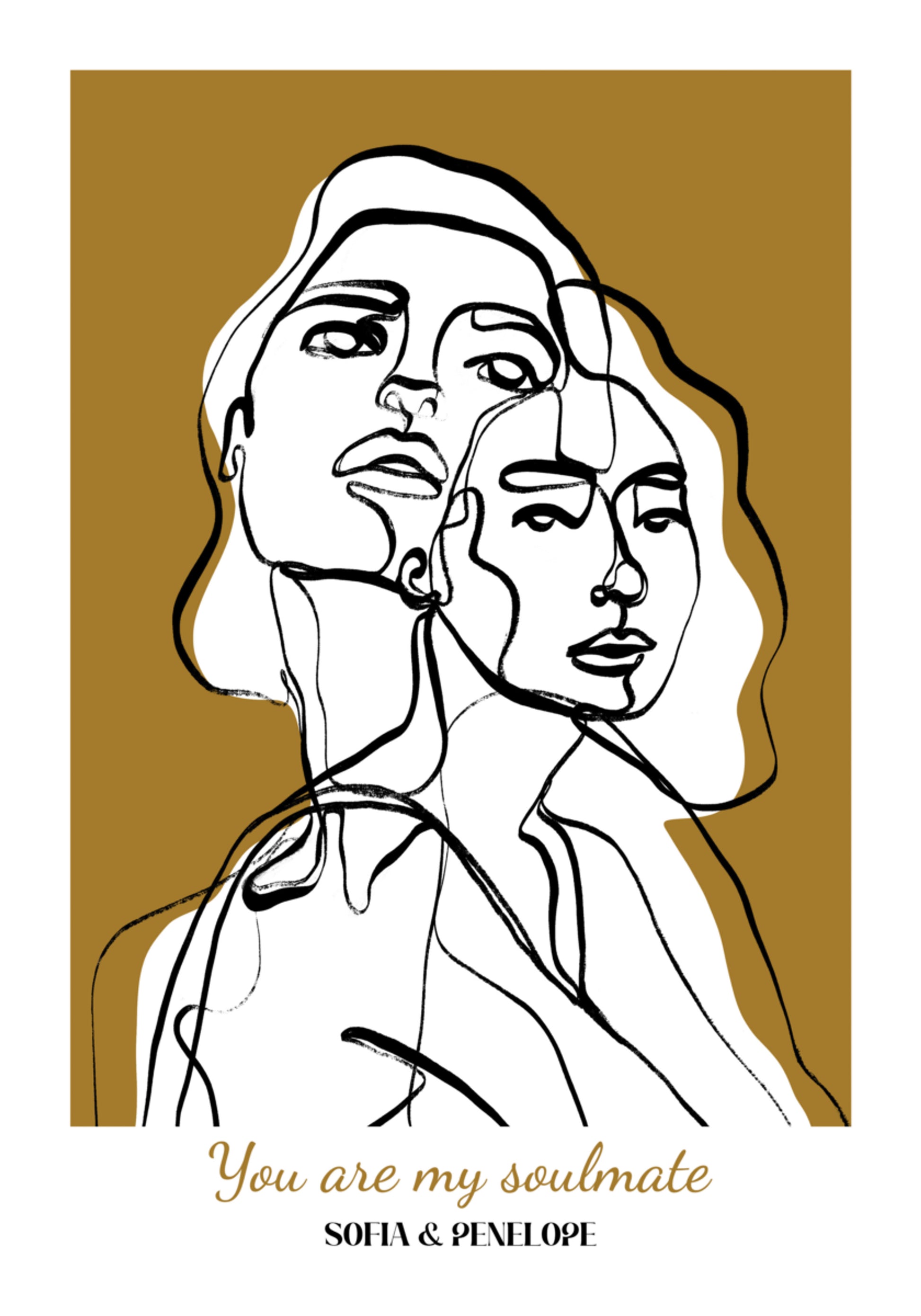Abstract line art of two women without personalization