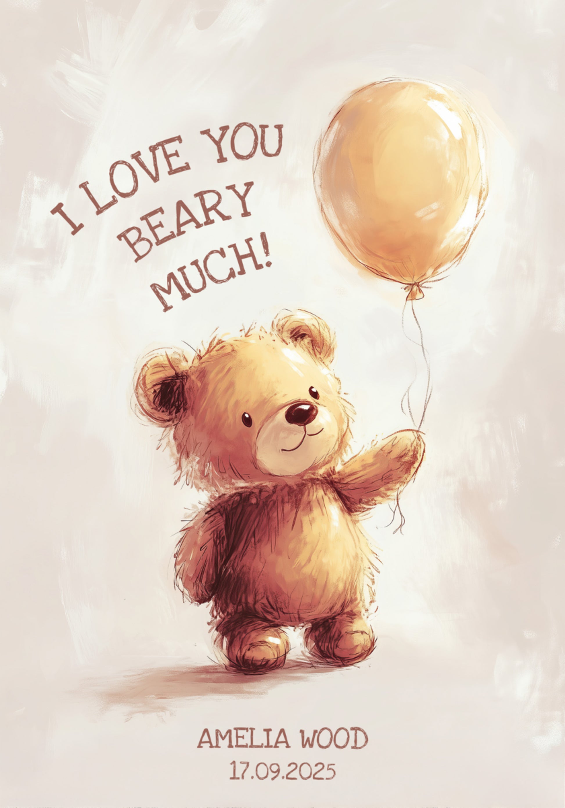 Non-personal Teddy Bear with Balloon and Love Message