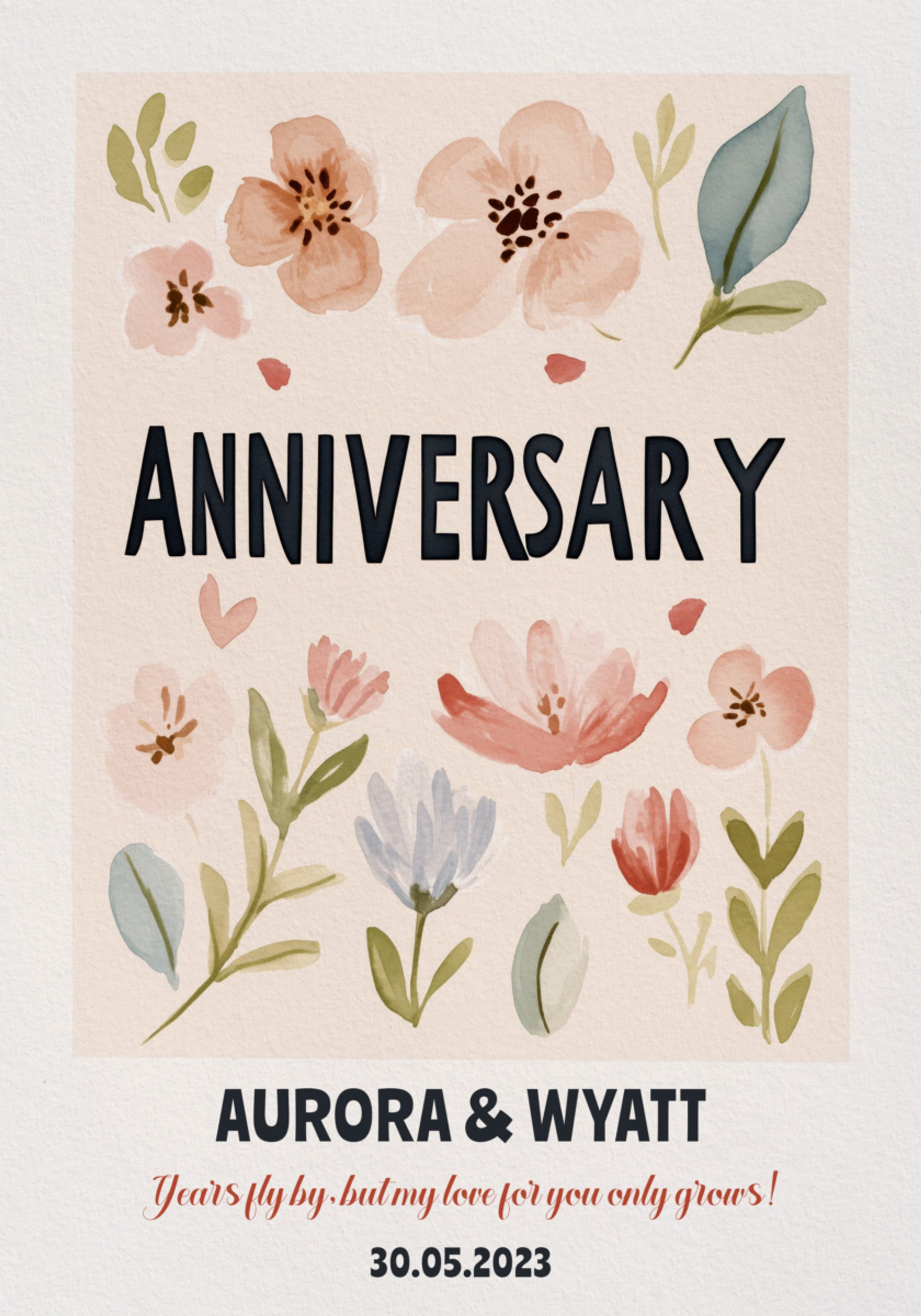 Personalized anniversary poster with watercolor flourishes