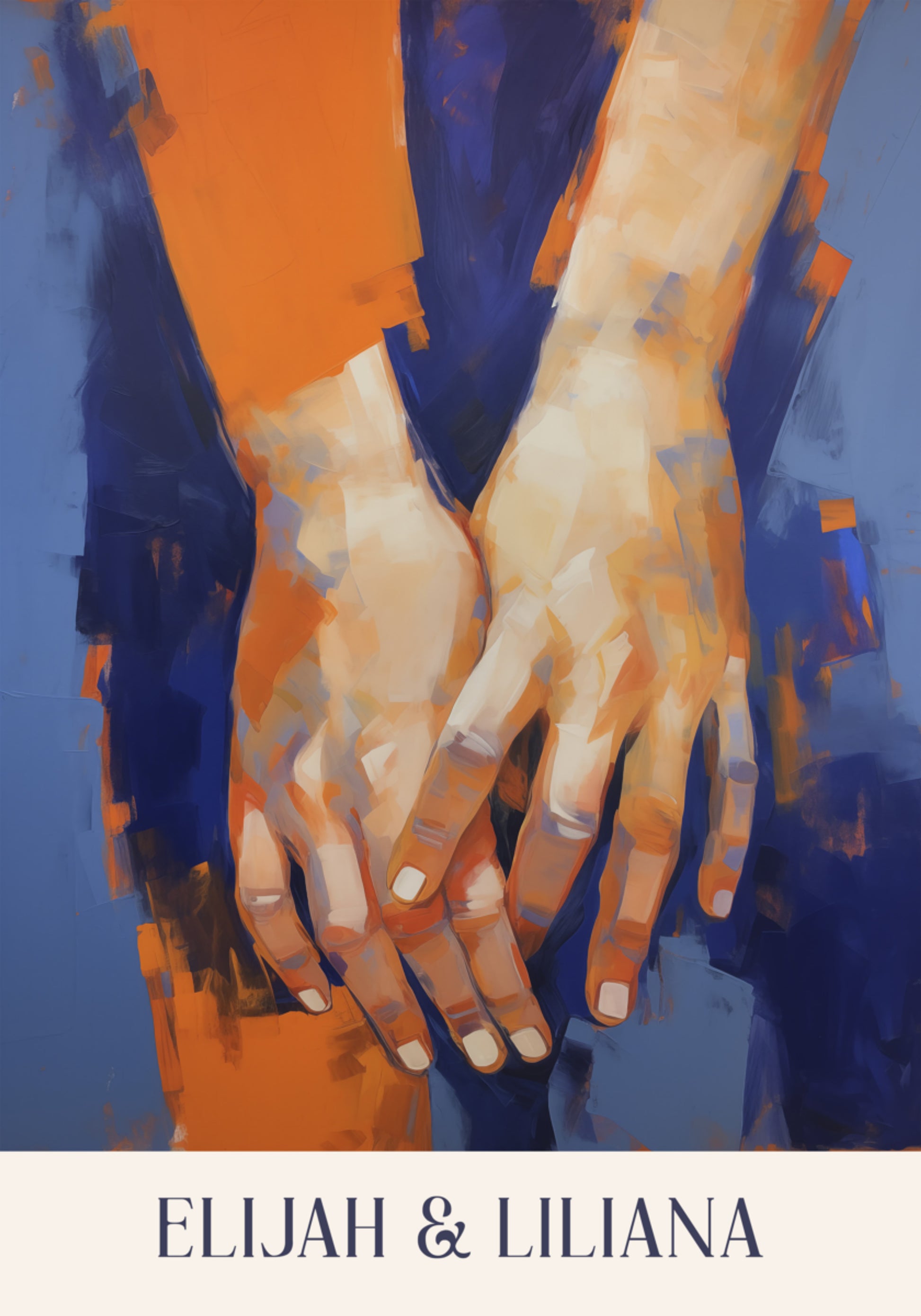 Abstract expressionist painting of two hands