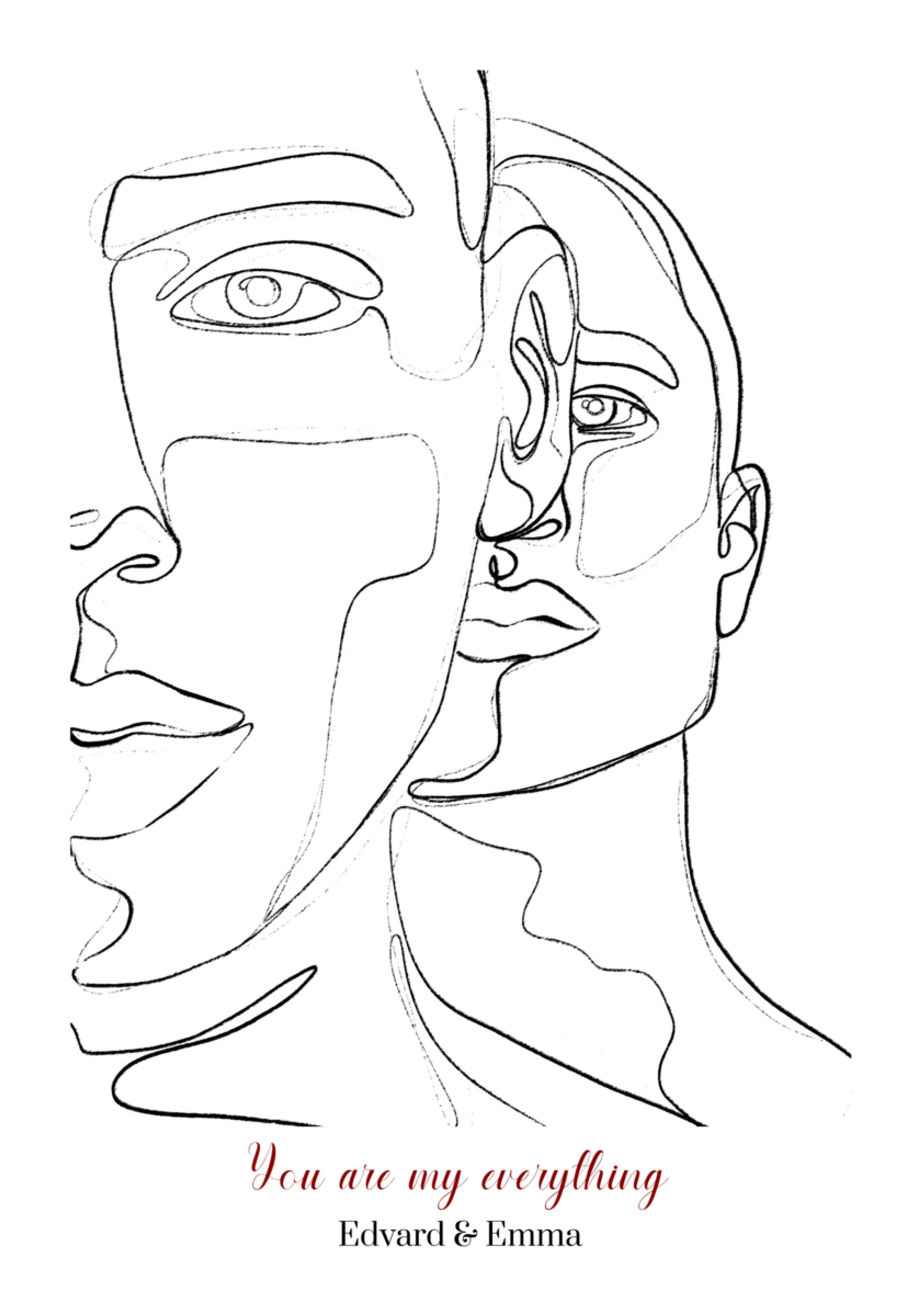 Minimalist Couple Portrait in Line Art