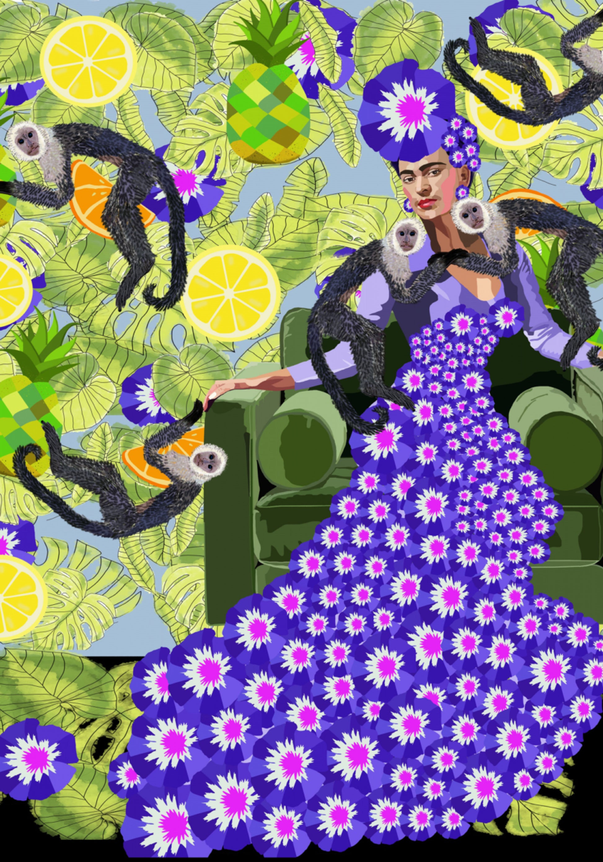 Tropical Woman with Monkeys
