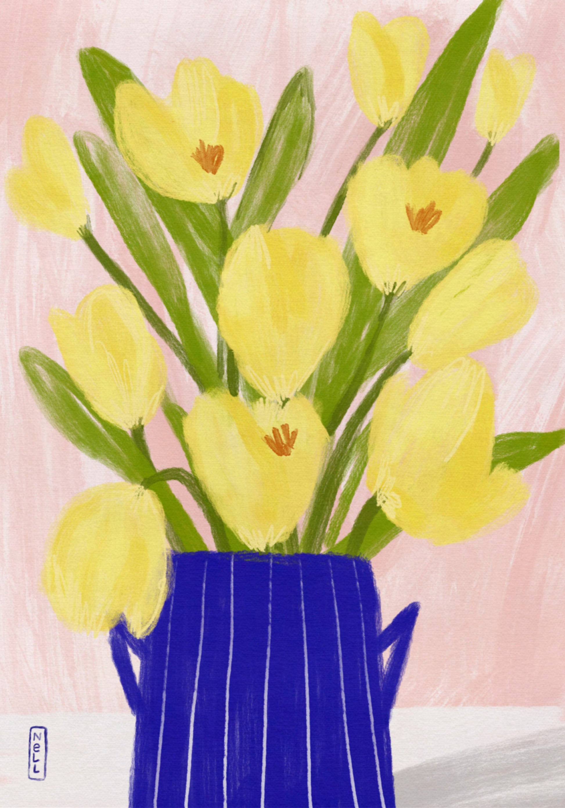 Spring Tulips Blue Vase