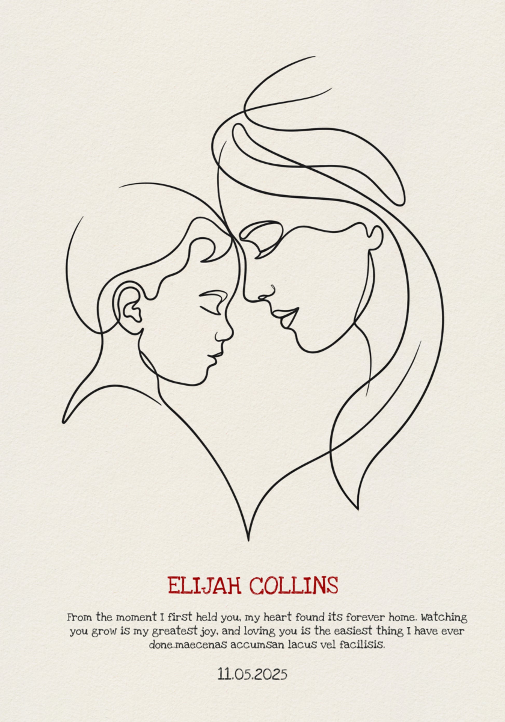 Minimalist line art of mother and child